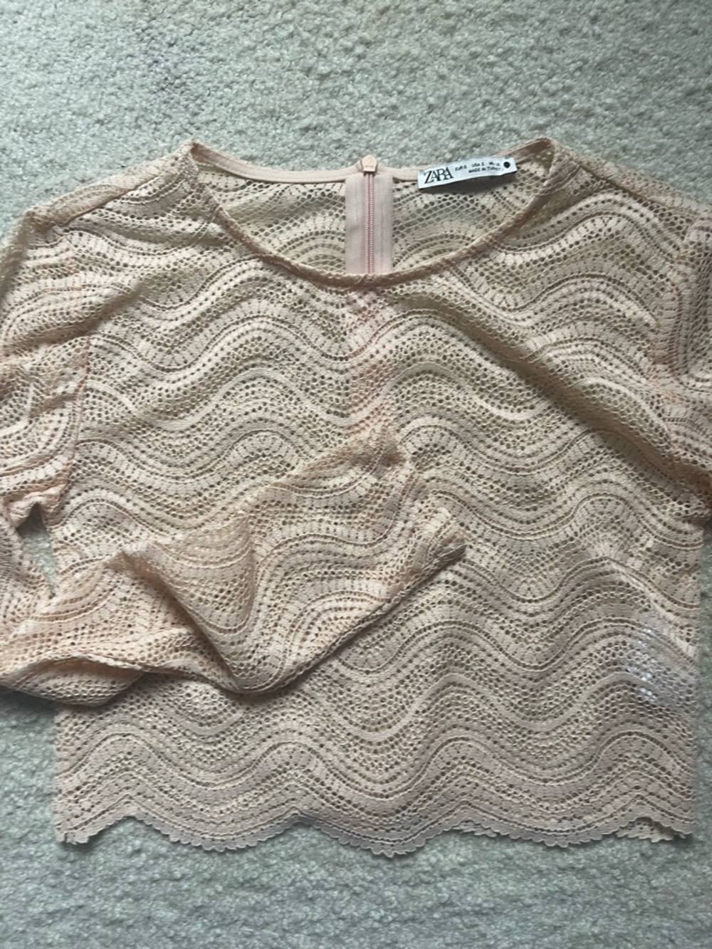 ZARA Knit Cream Lace Cropped Long sleeve Top